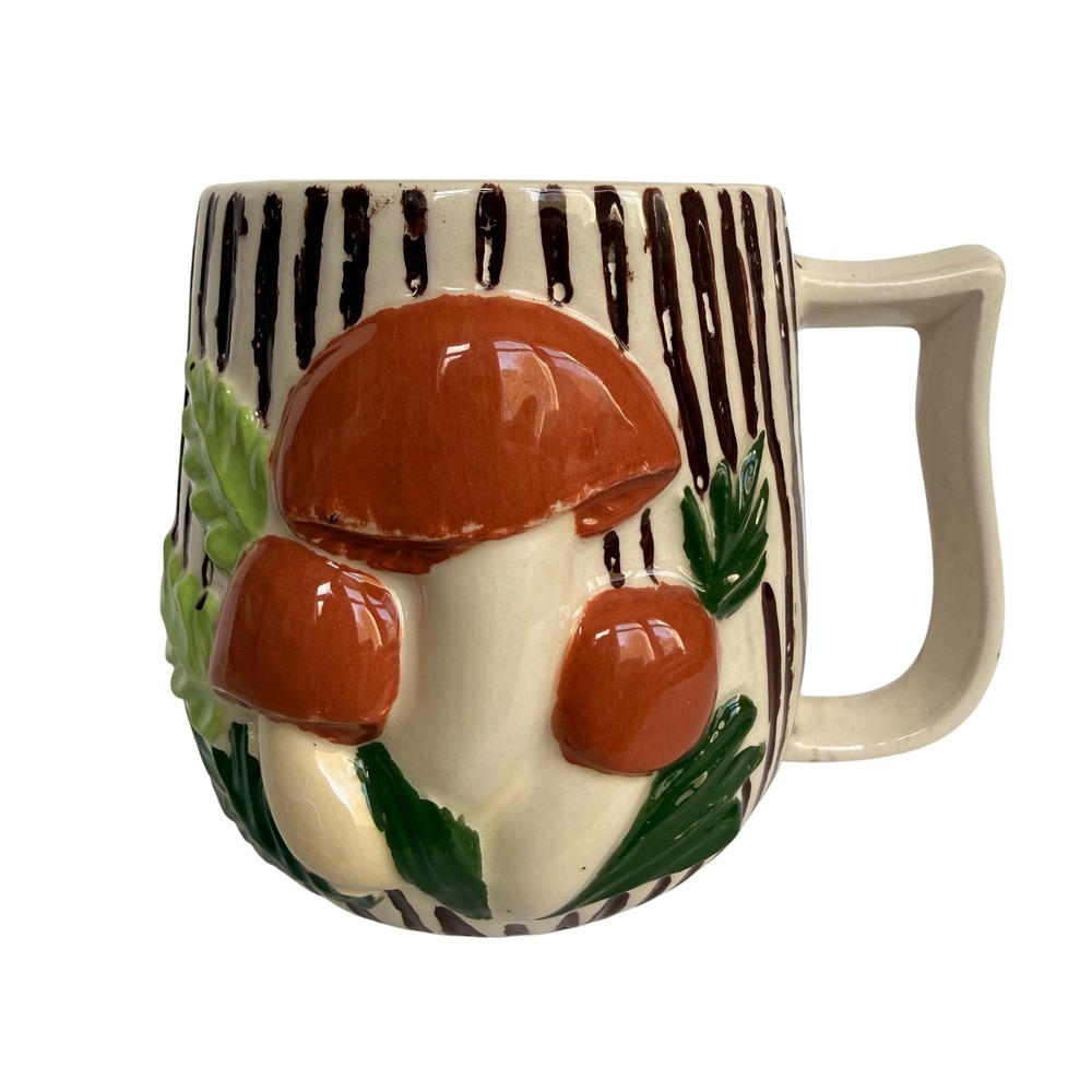 Arnels Mushroom Mugs Vintage Set of 2 Brown White Retro 70s Cottagecore Ceramic